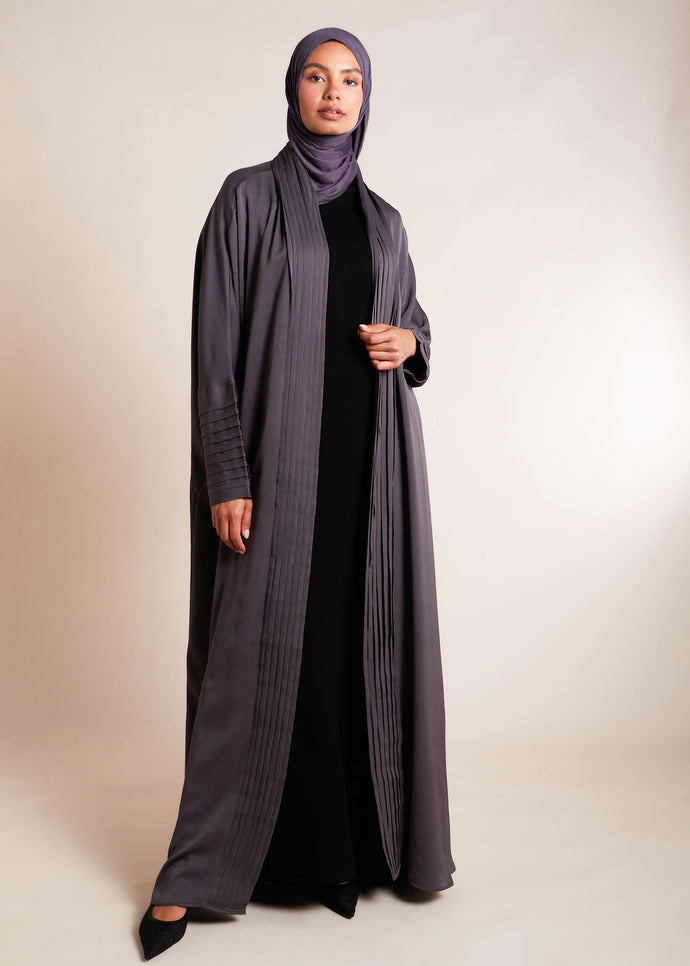 Pleated Open Abaya Charcoal - Final Sale
