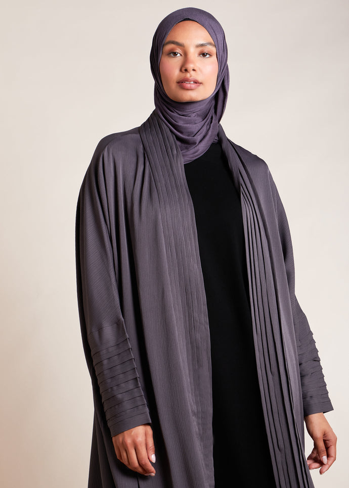 Pleated Open Abaya Charcoal - Final Sale