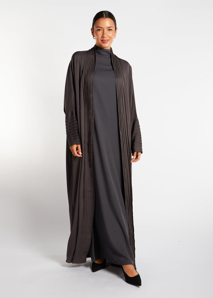 Pleated Open Abaya Charcoal - Final Sale