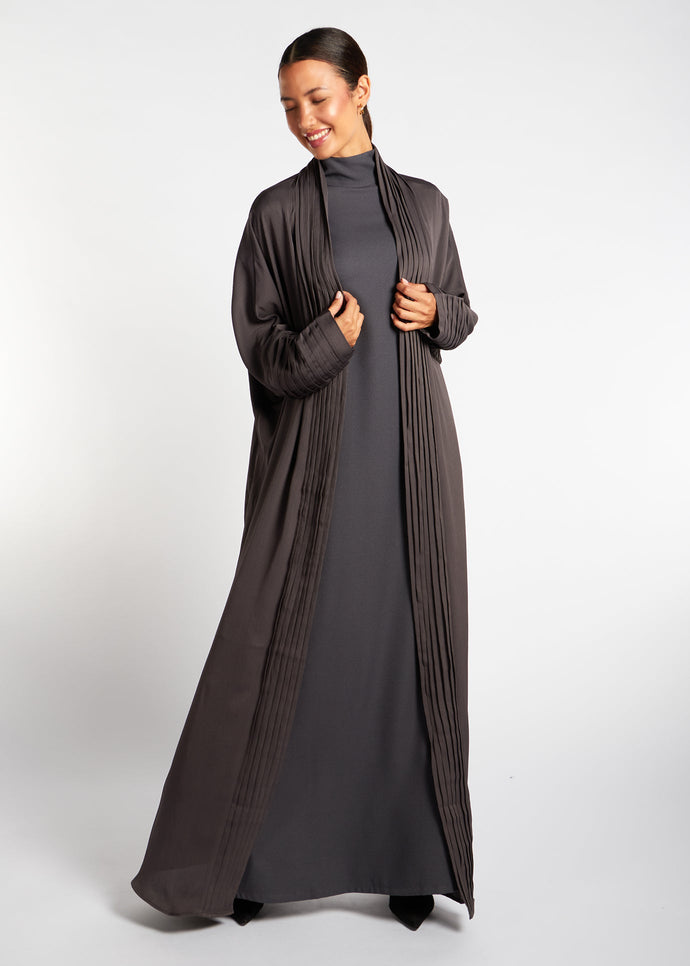 Pleated Open Abaya Charcoal - Final Sale