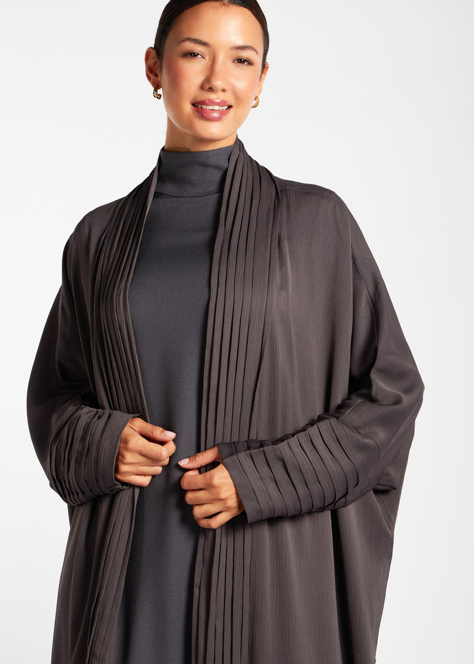 Pleated Open Abaya Charcoal - Final Sale