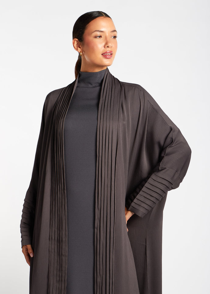 Pleated Open Abaya Charcoal - Final Sale