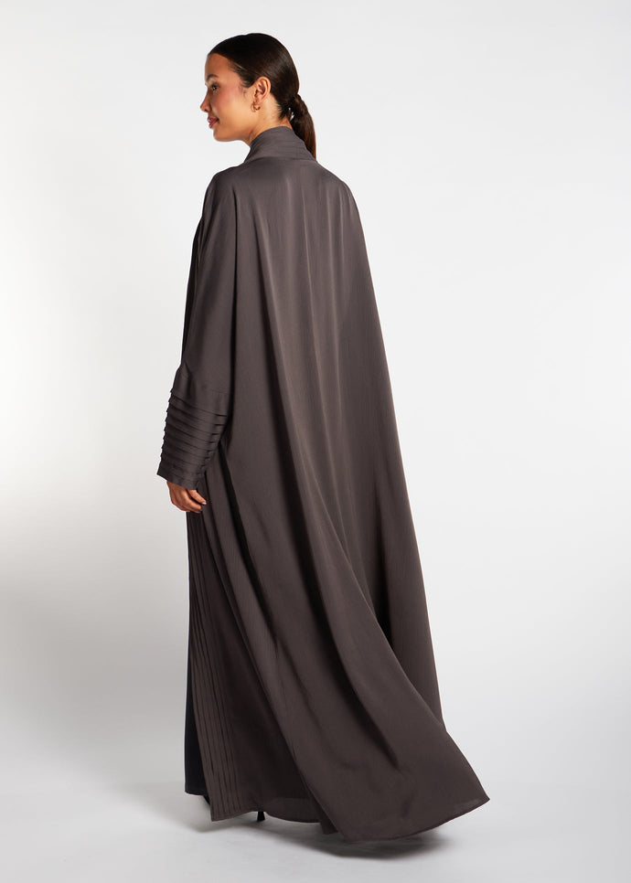 Pleated Open Abaya Charcoal - Final Sale