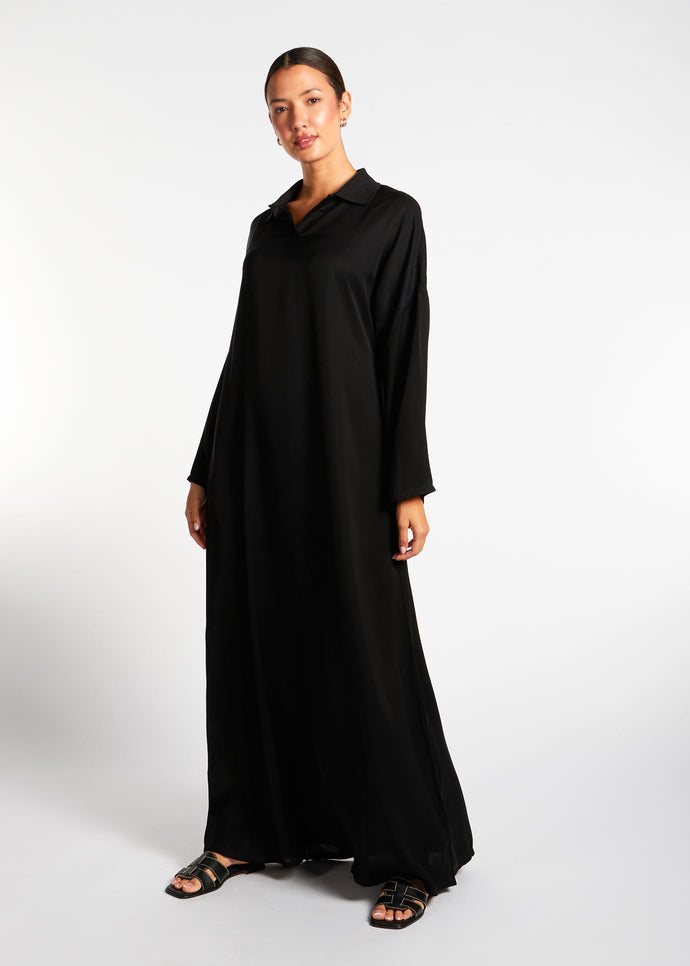 Sleek Polo Abaya Black - Final Sale