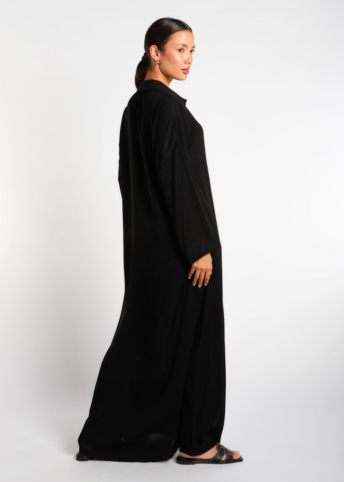 Sleek Polo Abaya Black - Final Sale