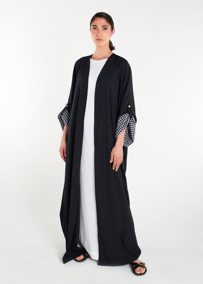 Chequered Cuff Open Abaya - Final Sale