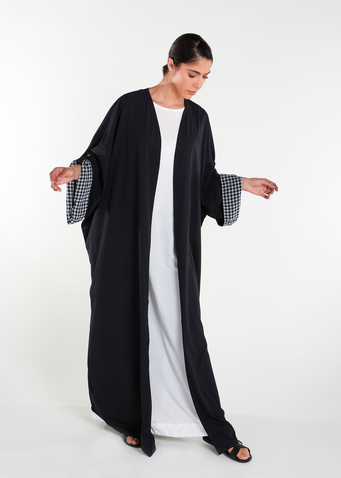 Chequered Cuff Open Abaya - Final Sale