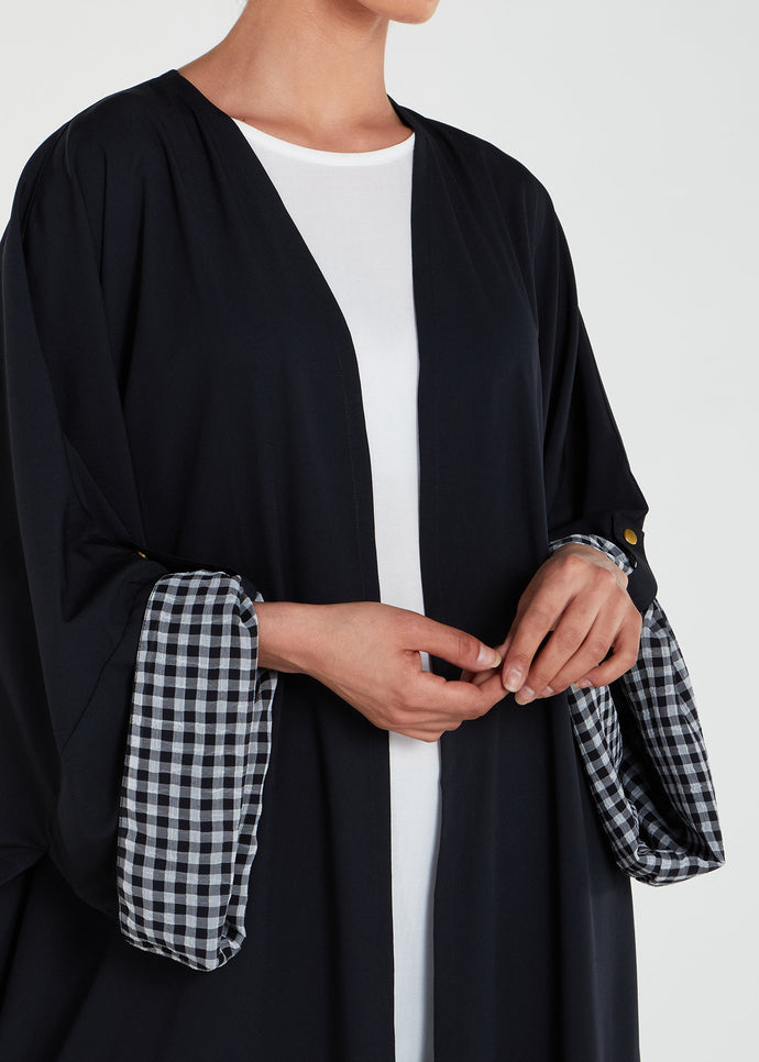 Chequered Cuff Open Abaya - Final Sale
